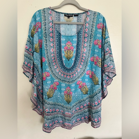 Tolani Blue and Pink women’s  bohemian caftan/Tunic 100% modal size MP - Picture 2 of 10